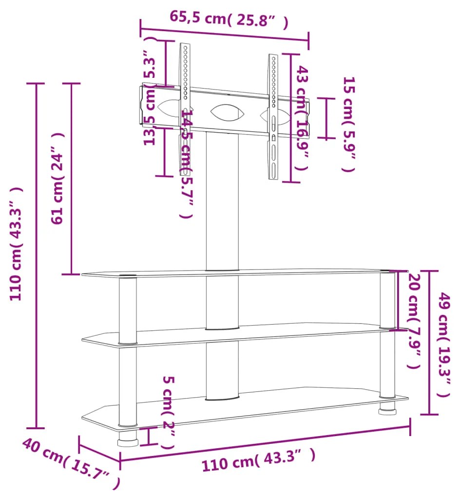 Supporto TV Angolare 3 Livelli per 32-70 Pollici Nero e Argento