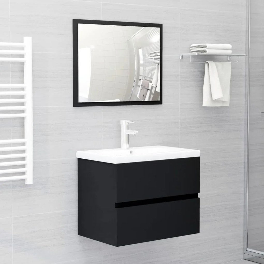 Set Mobili Da Bagno 2 Pz Nero İn Legno Multistrato /