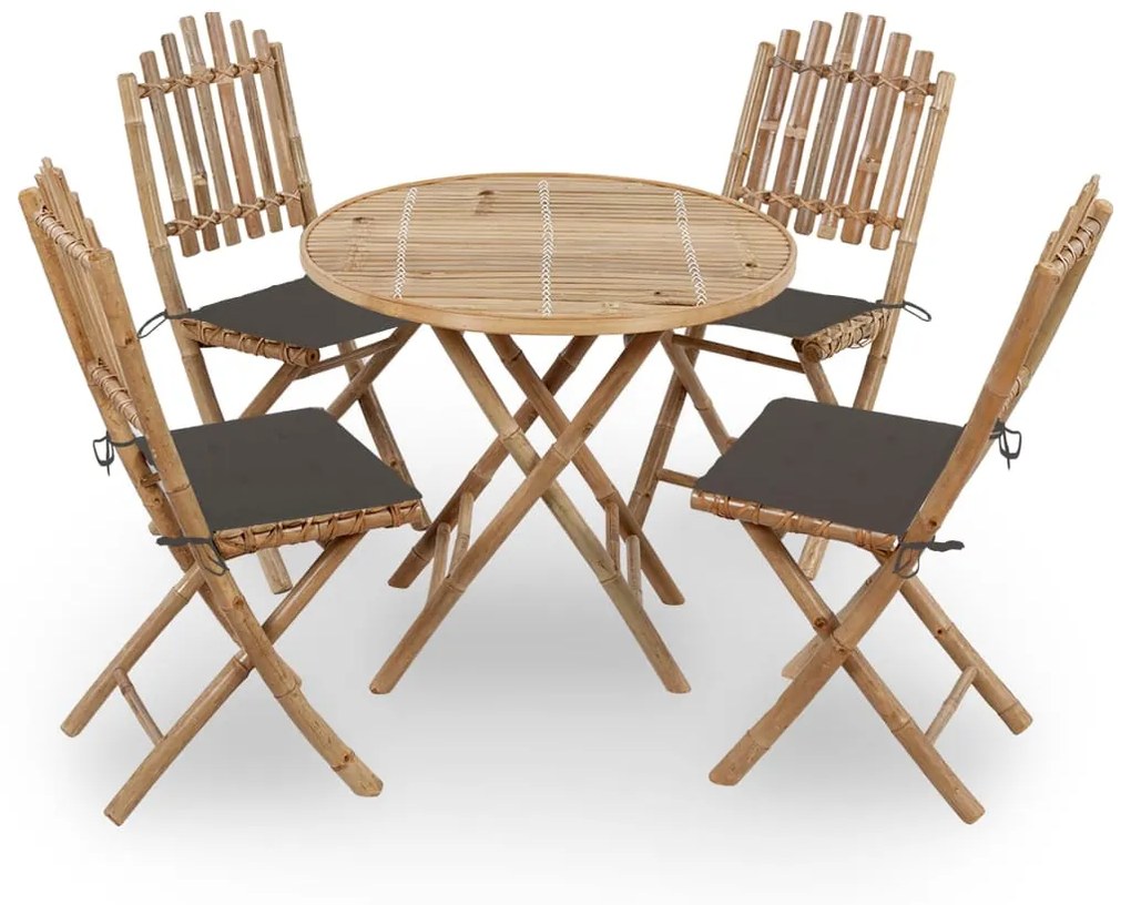 Set Da Pranzo Da Giardino 5 Pz Pieghevole Con Cuscini İn Bambù /