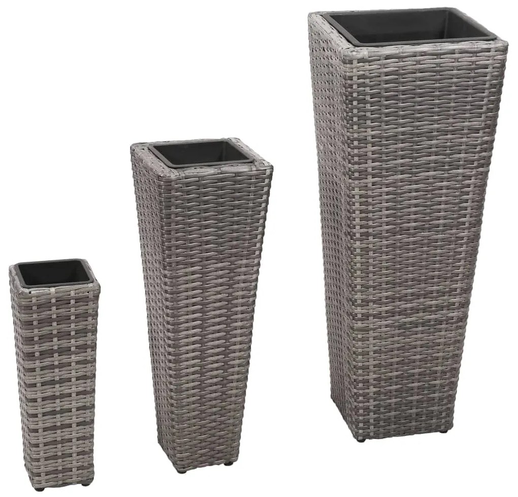 Letti Rialzati Da Giardino 3 Pz İn Polyrattan Grigio /