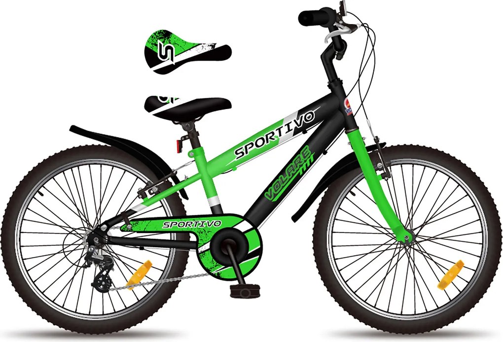 Bicicletta per Bambini 20" Stabilizzatori Freni Vbrake Cambio Shimano 7 Marce e Cavalletto Verde...