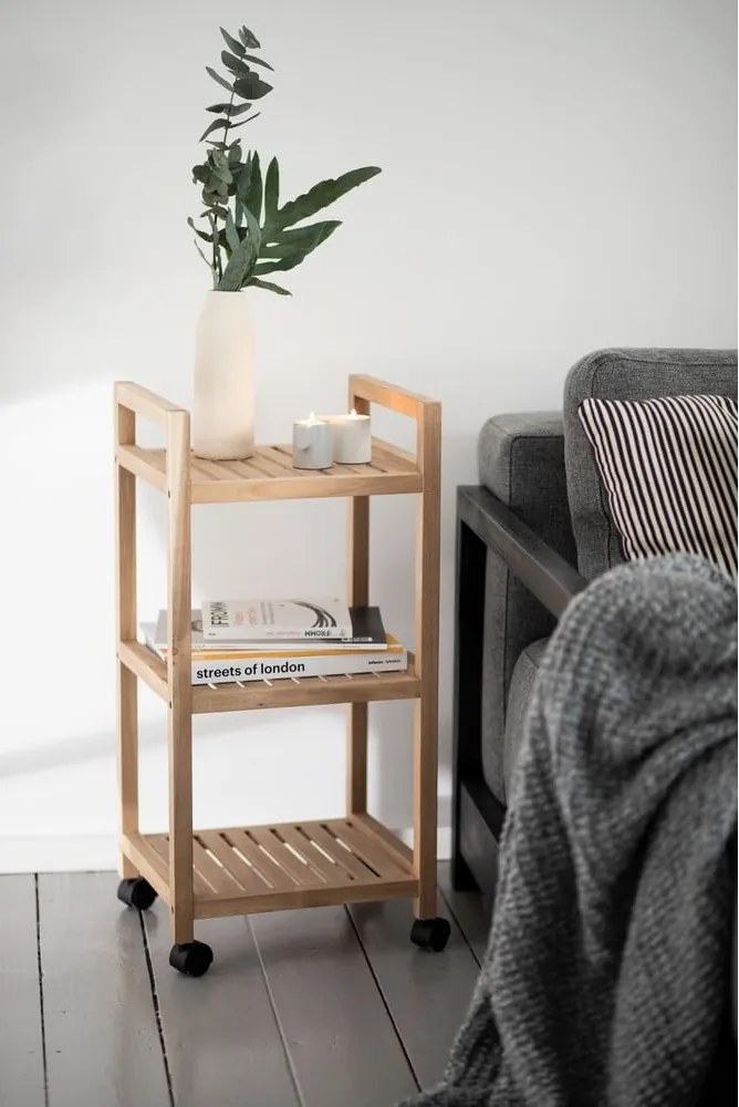 Scaffale da bagno in legno di acacia con tre ripiani su ruote 35x72 cm Acina - Wenko