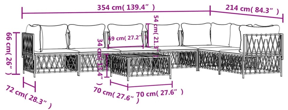 Set Salotto da Giardino 8 pz con Cuscini Antracite in Acciaio