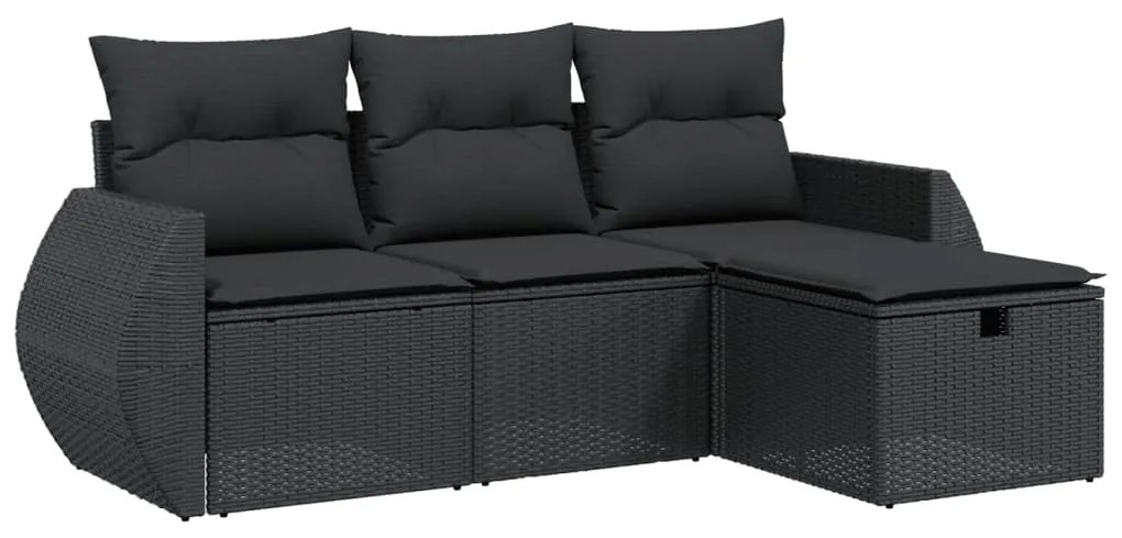 Set divani da giardino 4 pz con cuscini nero in polyrattan