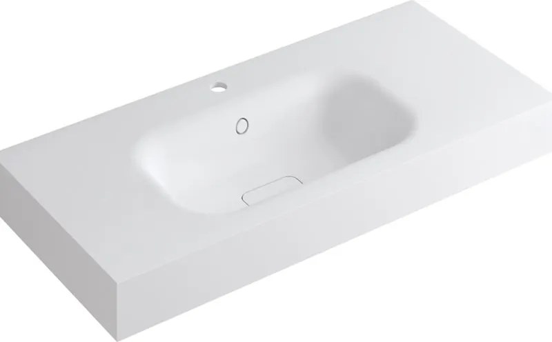 Lavabo a incasso rettangolare vasca centrale L 100.5 x H 15 x P 46 cm in resina bianco opaco