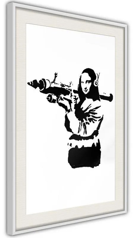 Poster  Banksy: Mona Lisa with Bazooka II  Cornice Quadri Cornice nera con pass-partout, Larghezza x Altezza Home decor 20x30