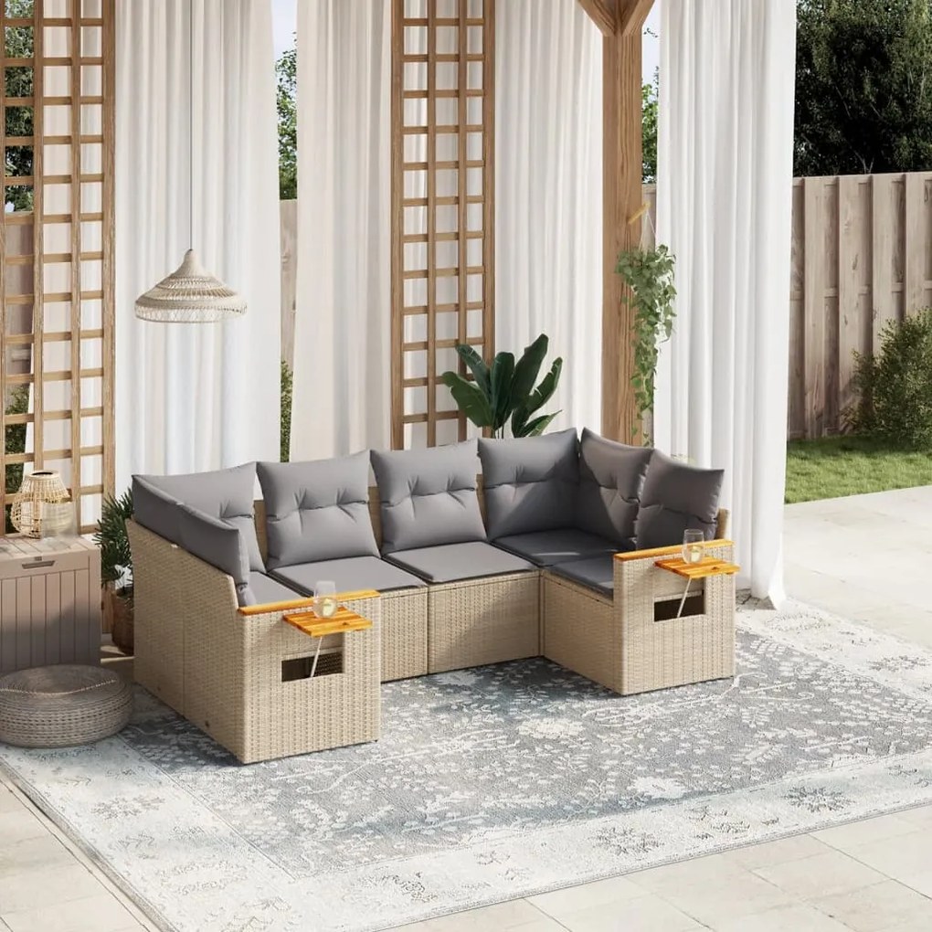 Set divano da giardino 6 pz con cuscini beige in polyrattan