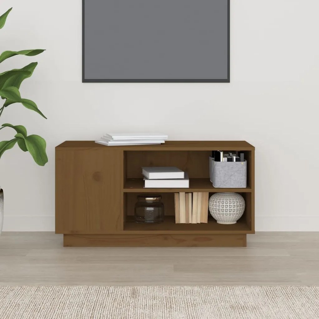 Mobile porta tv miele 80x35x40,5 cm in legno massello di pino