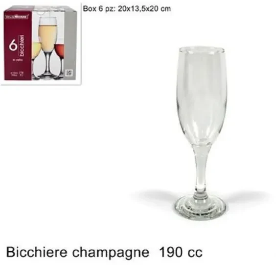 Trade Shop - Set 6 Pezzi Servizio Calici Calice Bicchieri Vetro 190cc Per  Champagne Spumante