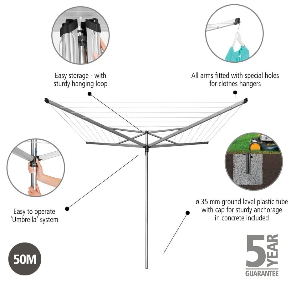 Stendino da giardino argentato 50 m Essential – Brabantia