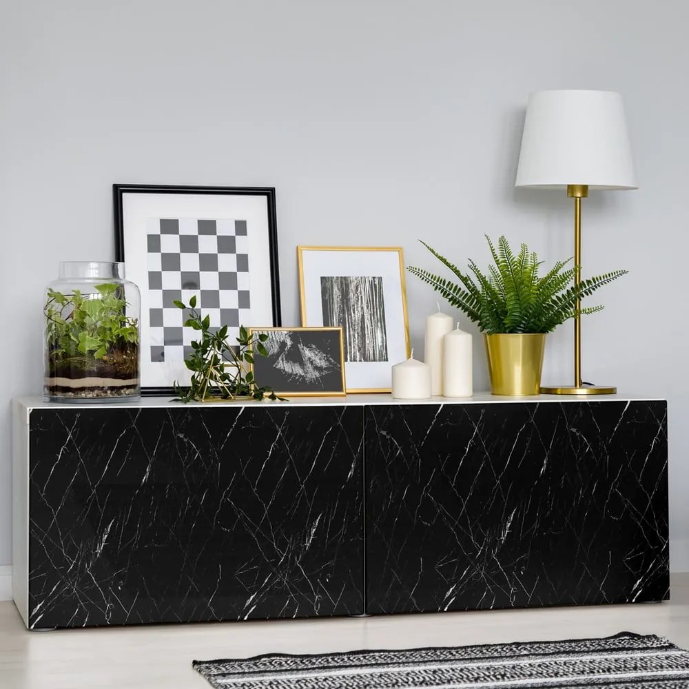 Adesivo per mobili 200x60 cm Black and White Marble - Ambiance