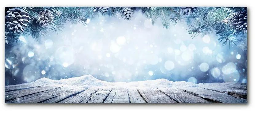 Quadro vetro Inverno Neve Albero di Natale 100x50 cm