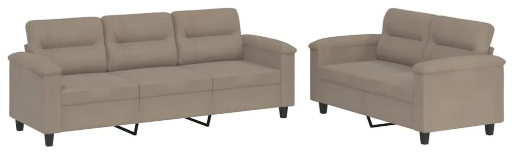 Set divani 2 pz con cuscini tortora in tessuto microfibra