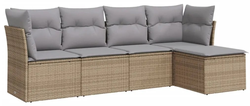 Set Divano da Giardino 5 pz con Cuscini Beige in Polyrattan