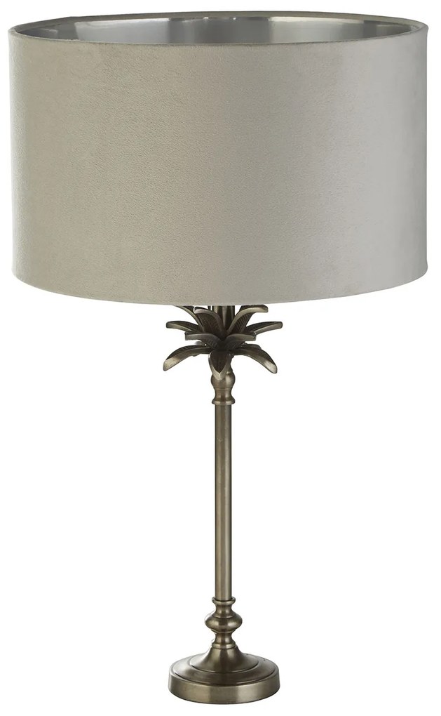 Lampada Da Scrivania Contemporanea Palma Ottone Velluto Grigio 1 Luce E27