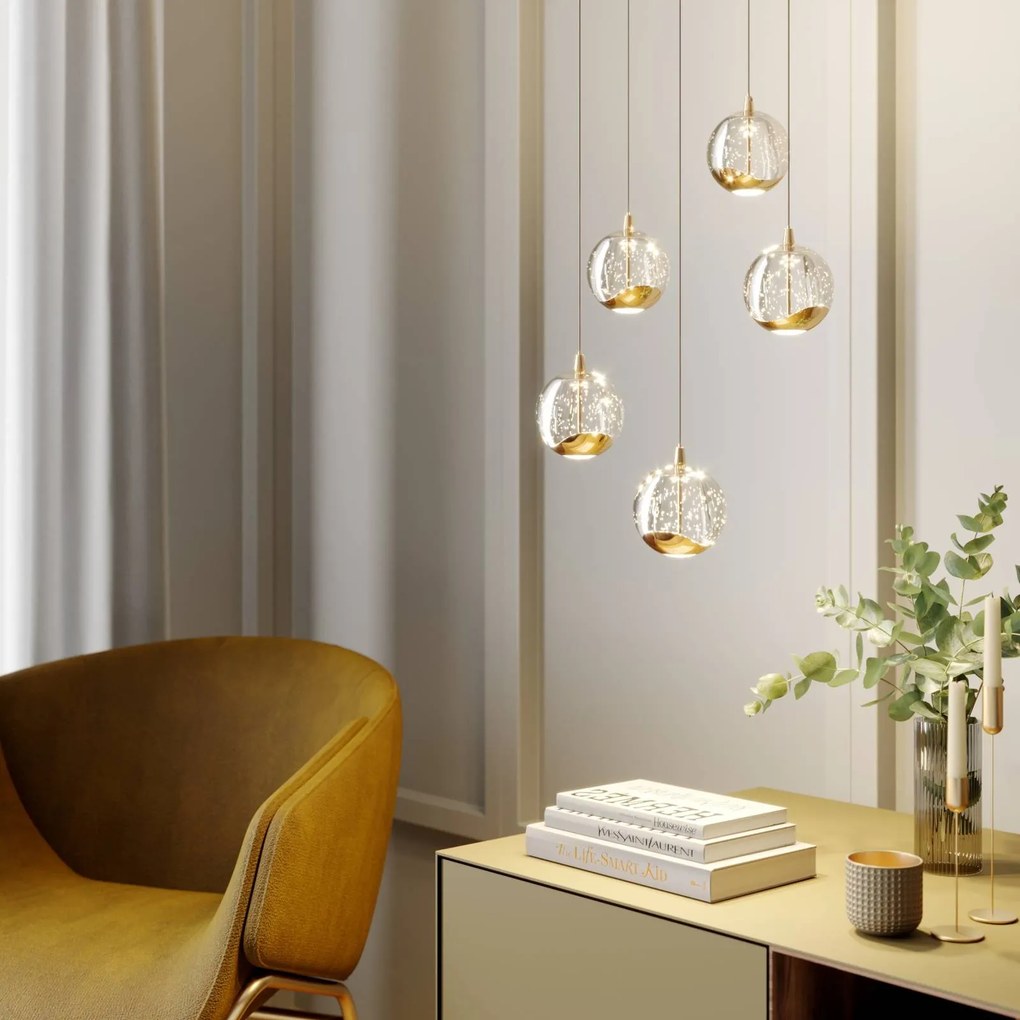 Lampada a sospensione in vetro Hayley Lucande, Chiaro / Trasparente, Soggiorno / Sala da pranzo, Vetro, Moderno, Lampada a sospensione