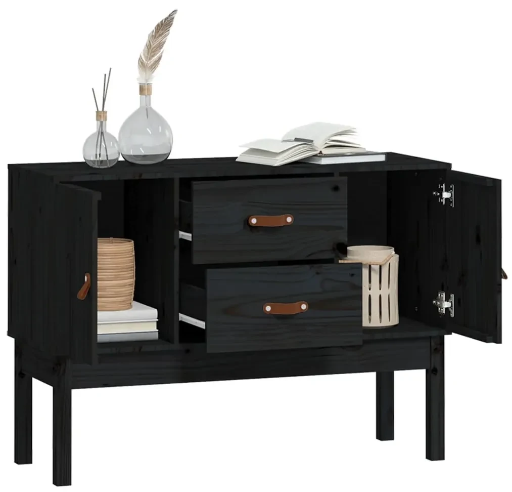 Credenza nera 110x40x78 cm in legno massello di pino