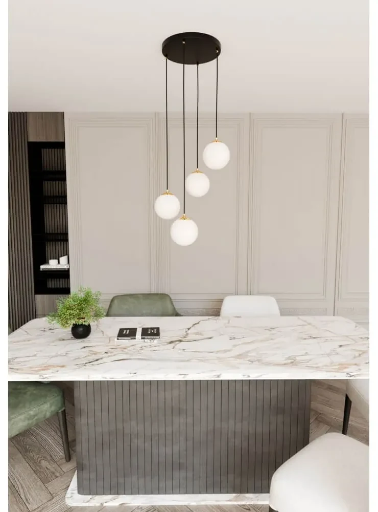 Lampadario a Sospensione in Acciaio e Vetro ROYAL 4 Bianco o Nero 4xE14 Colore del corpo Nero
