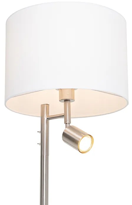 Lampada da terra in acciaio con paralume bianco e luce di lettura - Jelena