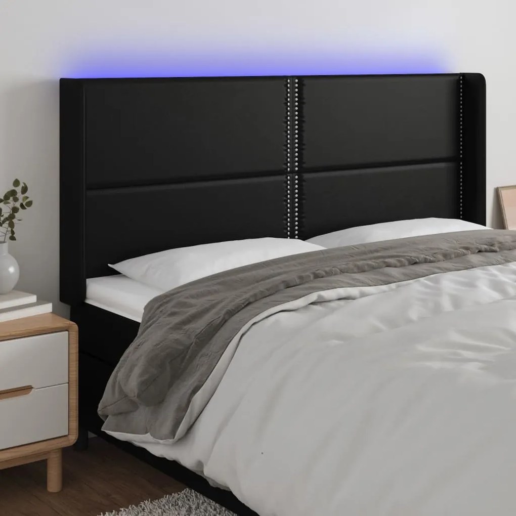 Testiera A Led Nera 183x16x118/128 Cm İn Similpelle /