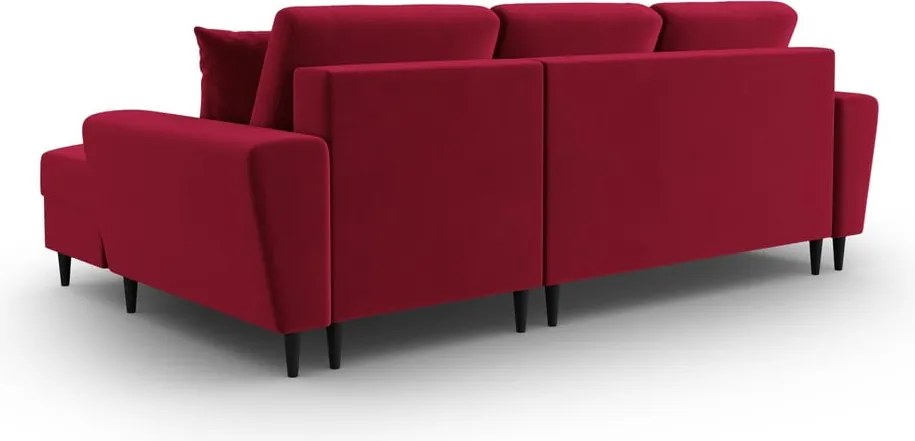 Divano angolare rosso allungabile e con contenitore (con penisola a destra/con chaise lounge) con rivestimento in velluto Kyoto – Cosmopolitan Design