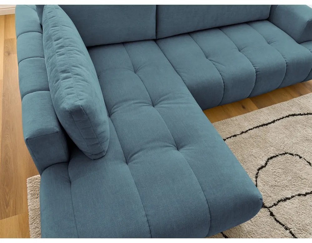 Divano angolare blu allungabile e con contenitore (penisola a sinistra/a L) con rivestimento in ciniglia Fuji – Bobochic Paris
