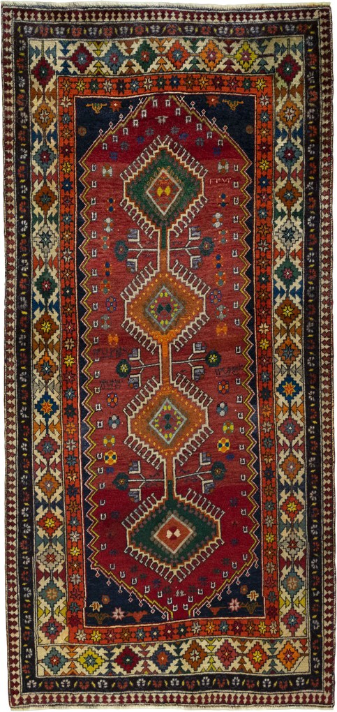 Shiraz Tappeto 110 x 240 Rosso (Iran) Annodato A Mano