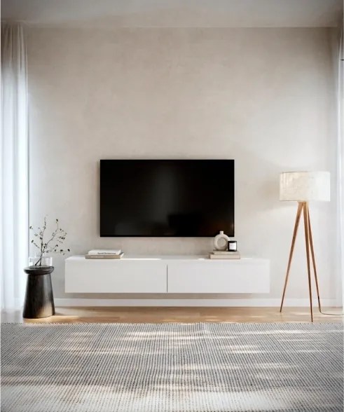 Mobile TV Sospeso 175 cm 2 Ante A Ribalta Bianco Opaco Lume