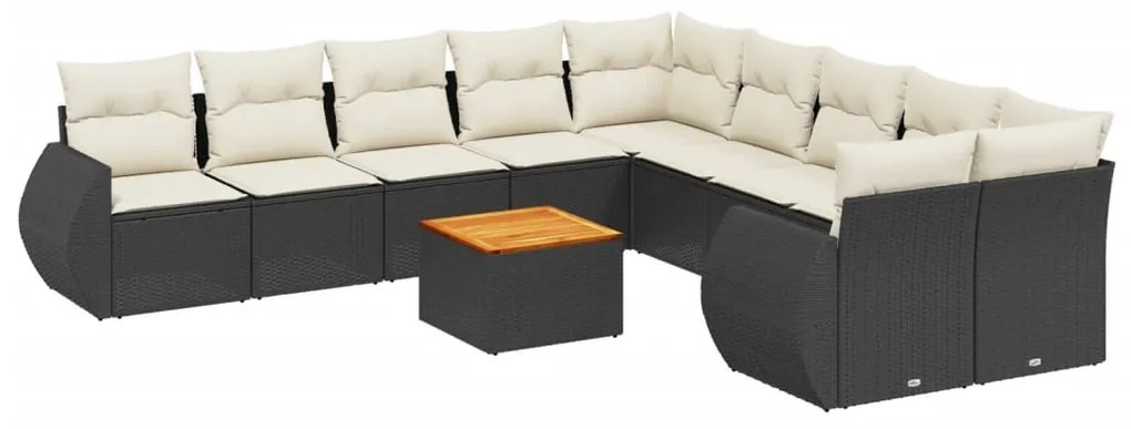 Set Divani da Giardino 11 pz con Cuscini in Polyrattan Nero