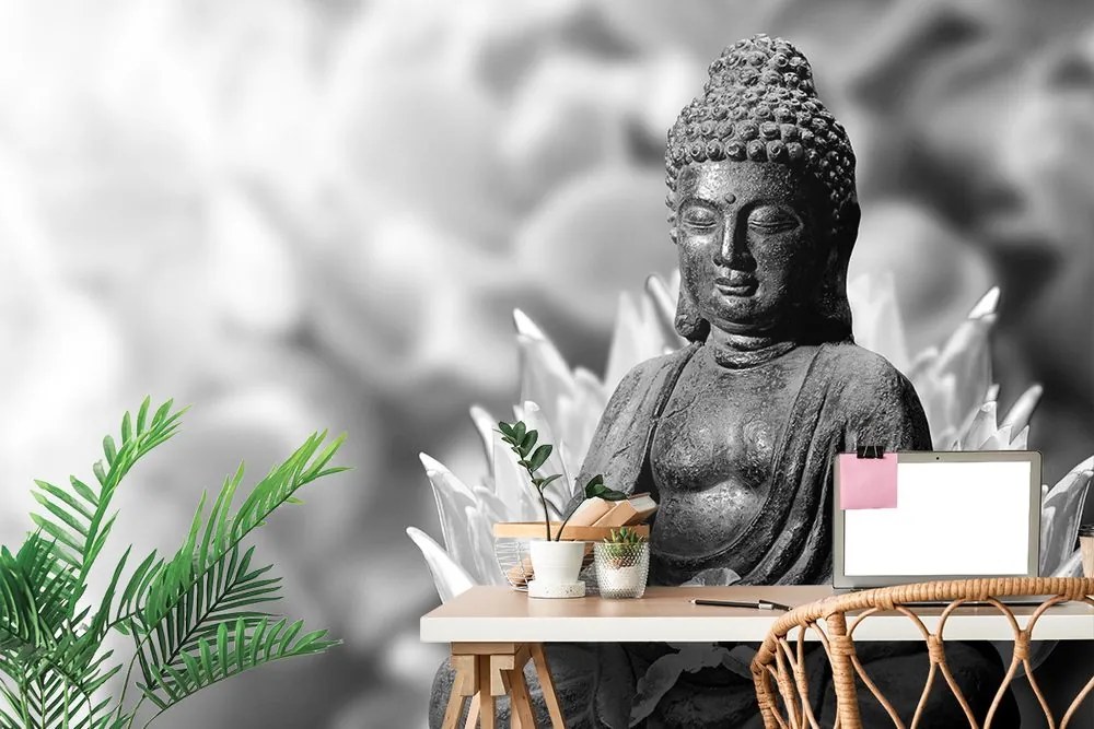 Carta da parati – Buddha tranquillo bianco e nero