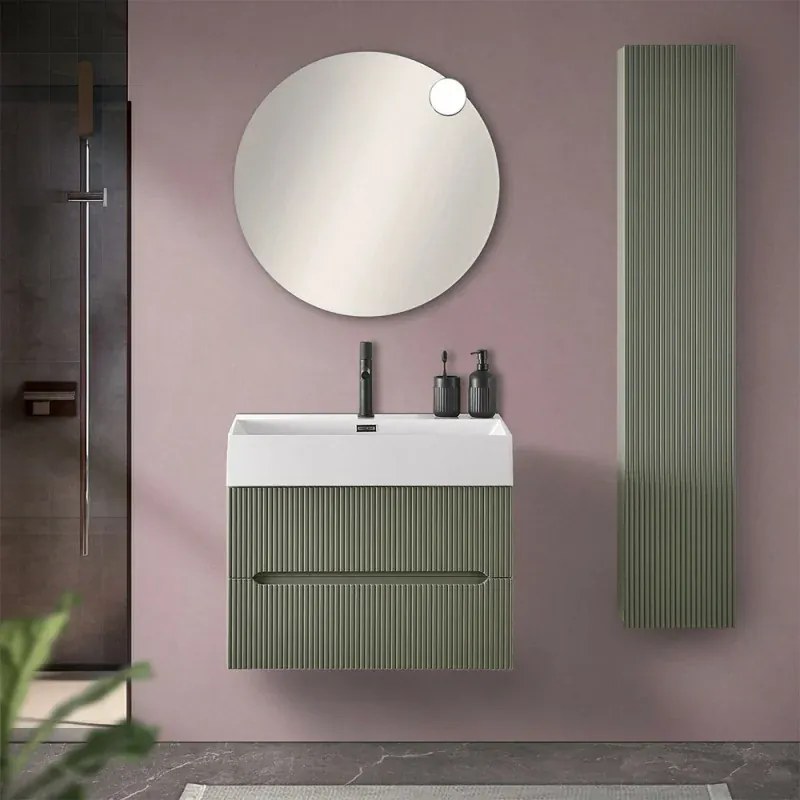 Mobile bagno sospeso cannettato 70 cm verde con specchio Bali