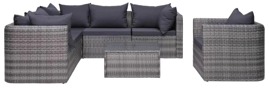 Set divani da giardino 7 pz con cuscini in polyrattan grigio