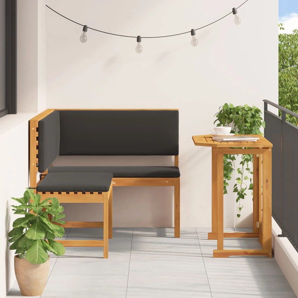 Set da pranzo da giardino 2 pezzi con cuscini in legno massello di acacia