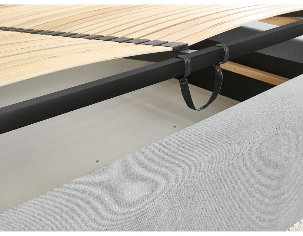Letto matrimoniale imbottito grigio chiaro con contenitore con griglia 180x200 cm Jagna - Bobochic Paris