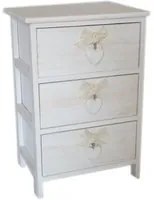 CASSETTIERA WHITE WASHED 3 CASSETTI CUORE E FIOCCHI IN LEGNO DI PAULOWNIA, 40X29X58 CM