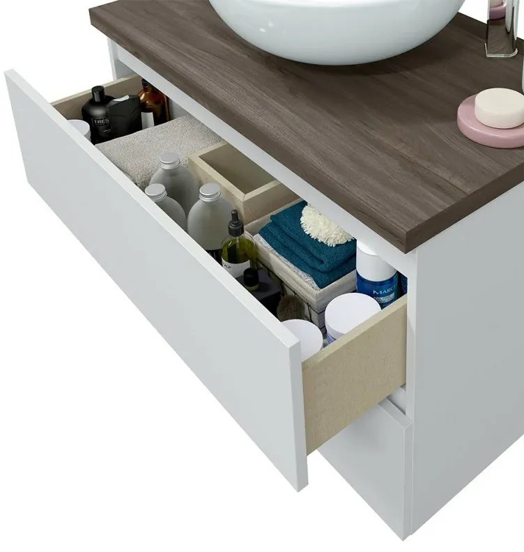 Mobile bagno da terra 80 legno bianco con lavabo e specchio Lucy