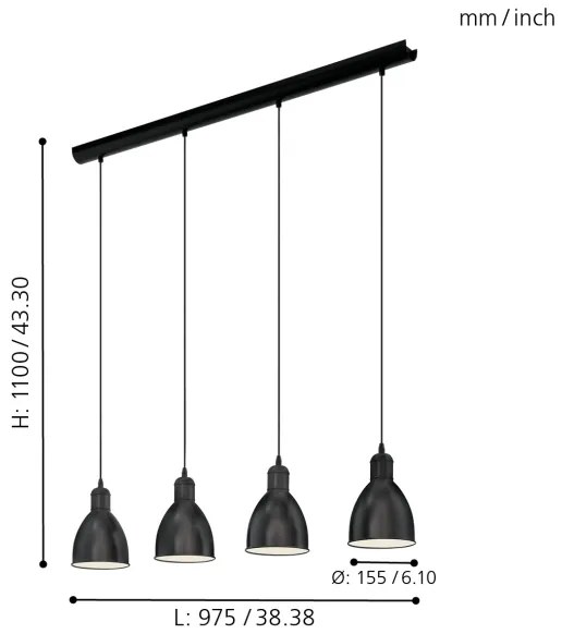 Eglo 49466 - Lampadario PRIDDY 4xE27/60W/230V