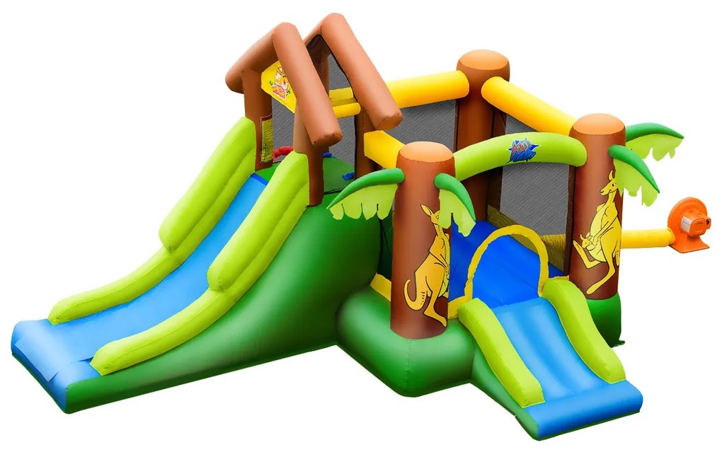 Costway Casa gonfiabile con scivoli muro per arrampicata e trampolino, Castello gonfiabile per bambini 3-10 anni con palline e pali
