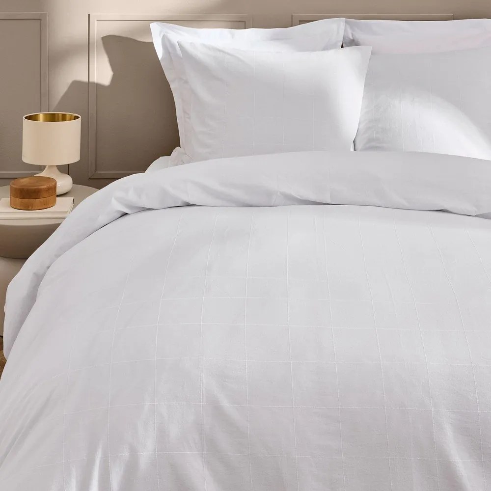 Set copripiumino e federa bianco per letto matrimoniale ed esteso 240x220 cm Linella – douceur d'intérieur