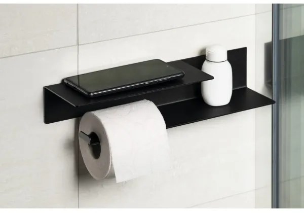 Sapho - Porta carta igienica con ripiano 9,5x35 cm nero opaco