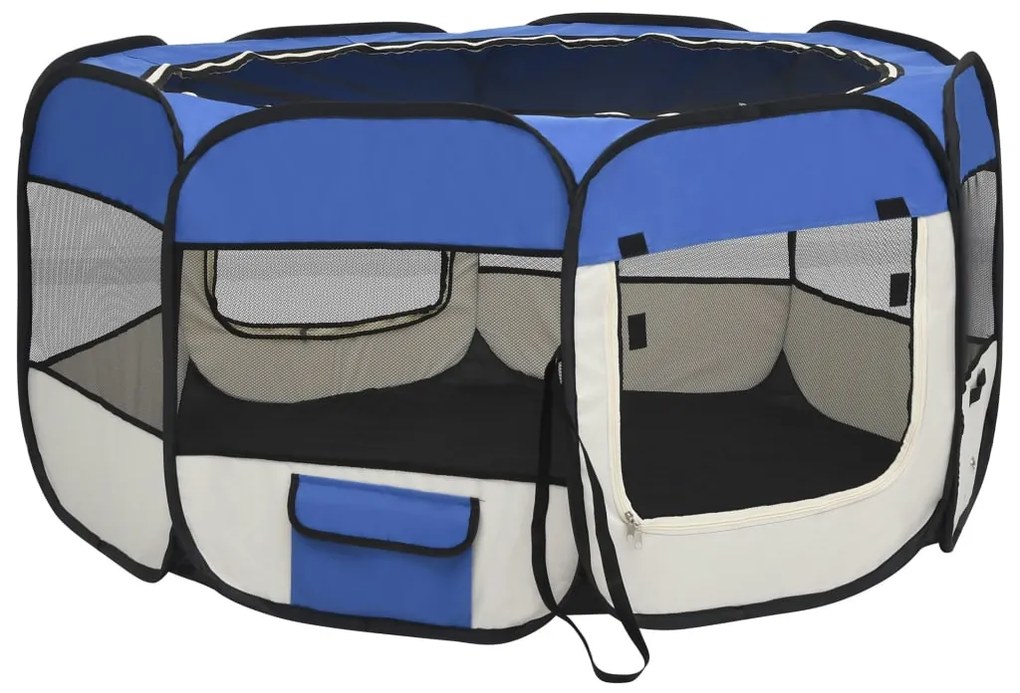 Box per cani pieghevole con borsa trasporto blu 125x125x61 cm