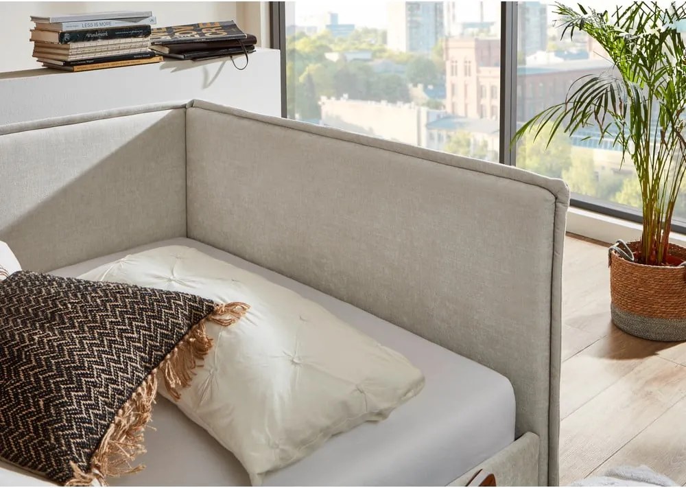 Letto da bambini con sponde beige imbottito con contenitore con rete inclusa 140x200 cm Fun – Meise Möbel