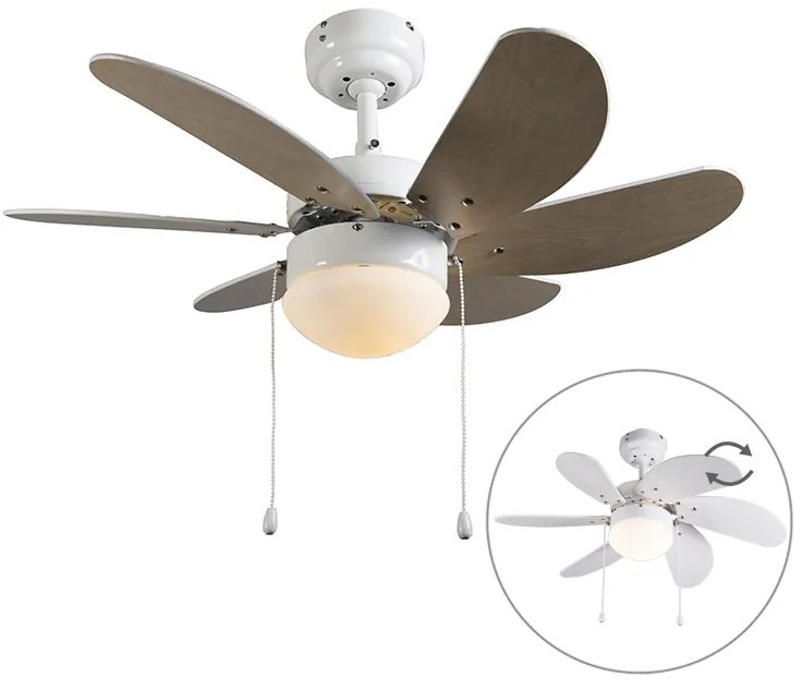 Ventilatore da soffitto bianco con stampa legno 80 cm con interruttore a catena - Fresh