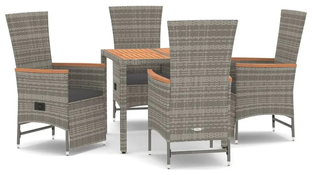 Set da Pranzo da Giardino 5 pz con Cuscini in Polyrattan Grigio