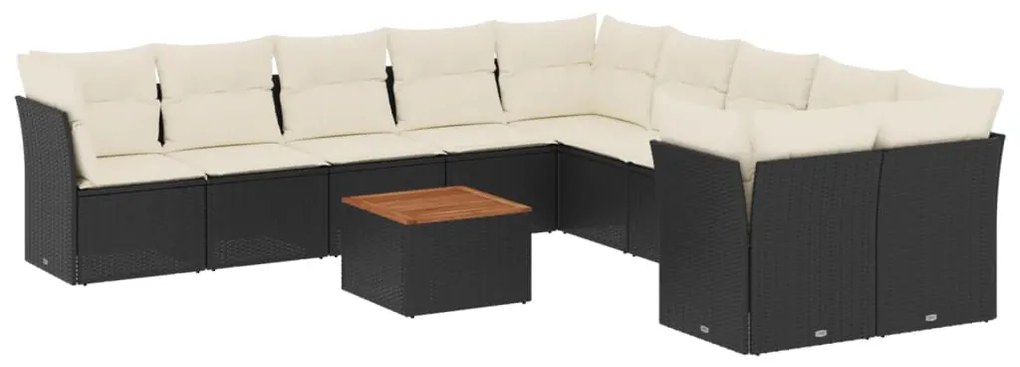 Set divani da giardino 11 pz con cuscini in polyrattan nero