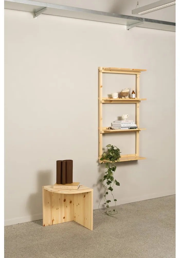 Libreria da parete di colore naturale in pino massiccio 66x127 cm Groove – Karup Design