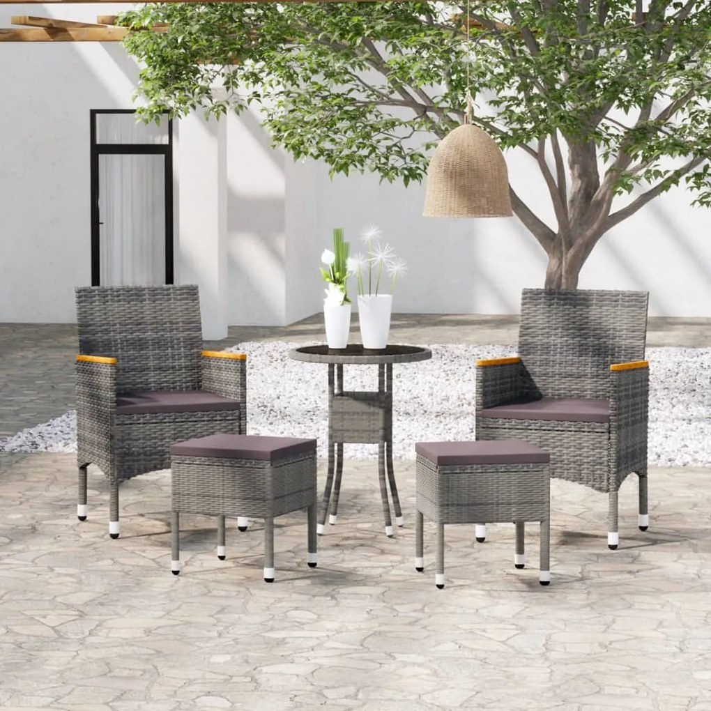 Set divani da giardino 5 pz in polyrattan grigio