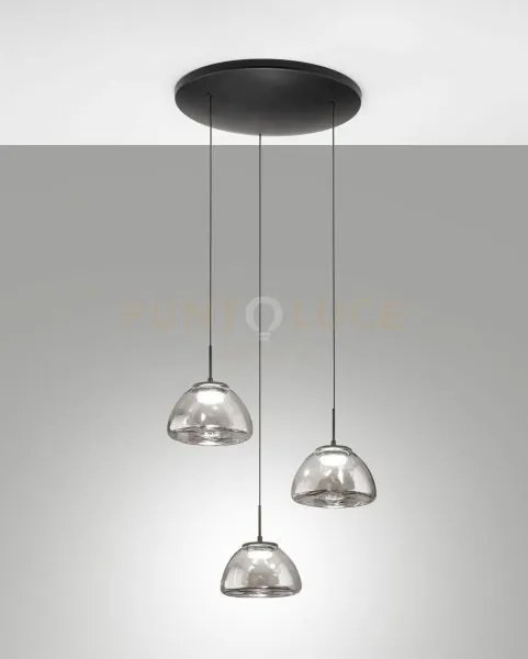 Lucille sospensione fume' 3 luci in vetro attacco tondo a led cct 2...