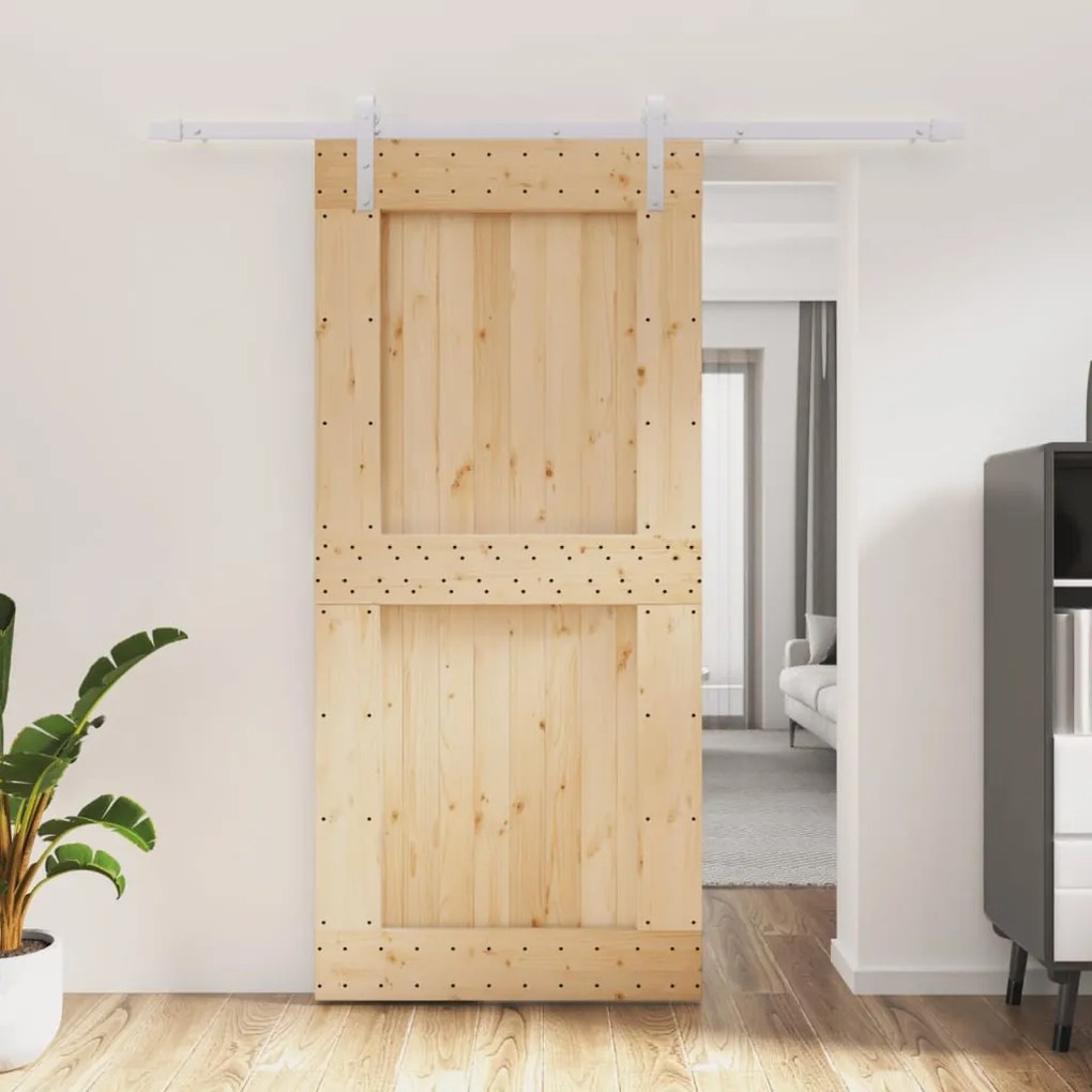 Porta Scorrevole Con Set Hardware 95x210 Cm Legno Massello Pino /