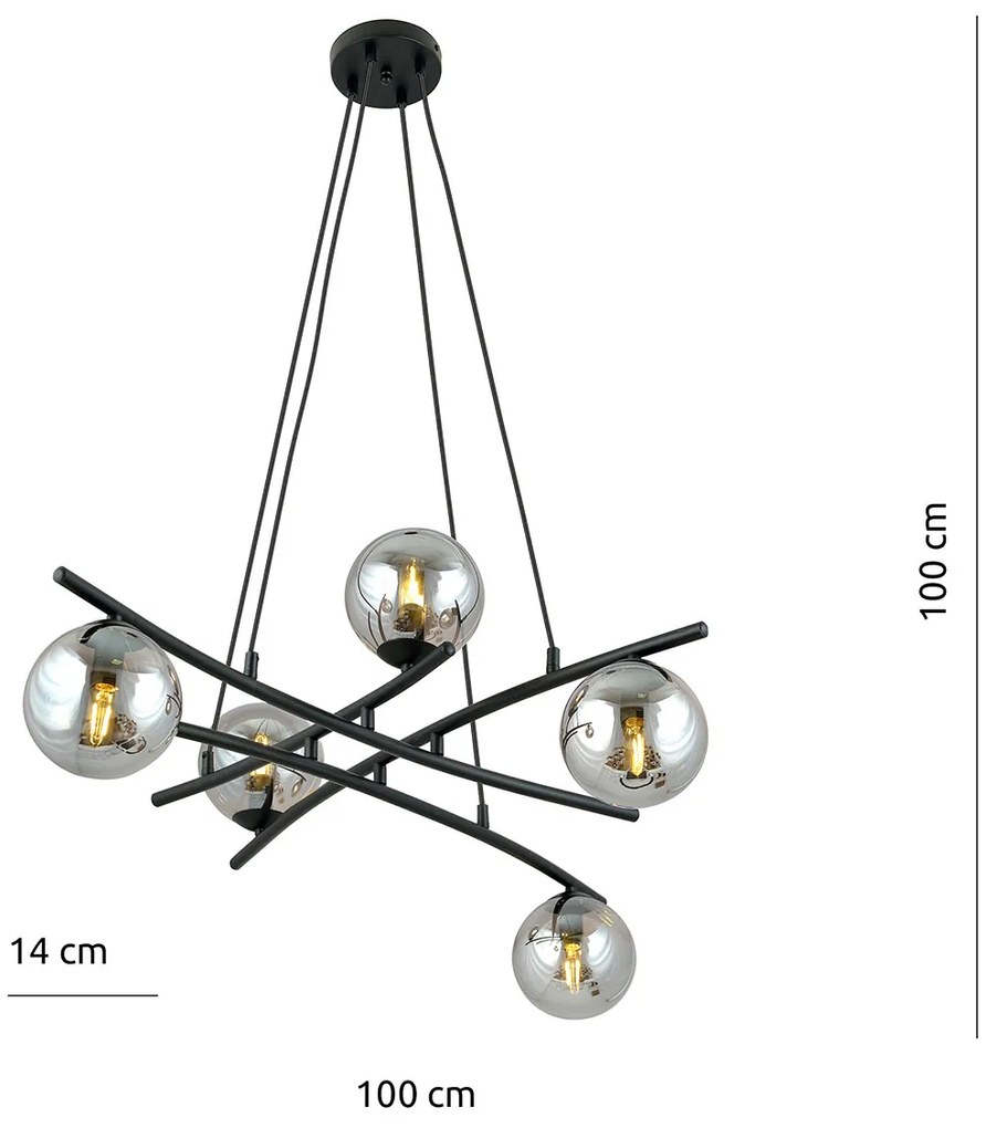 Lampadario Moderno Cadmo Acciaio Nero Grigio 5 Luci E14 Ip20
